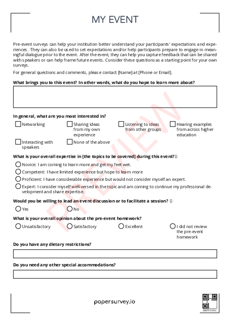 Paper Survey Templates Papersurvey Io - pre event survey template